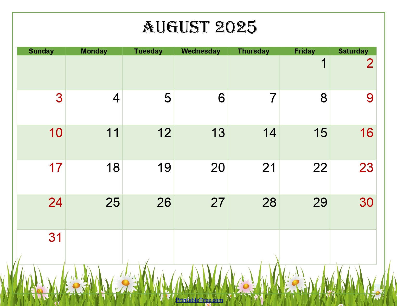 August 2025 Calendar Printable Pdf Template With Holidays | August 2025 Calendar Printable Landscape