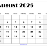 August 2025 Calendar Printable Pdf Template With Holidays |  Calendar 2025