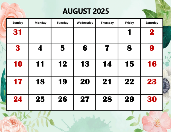August 2025 Calendar with Holidays Printable | Calendar 2025