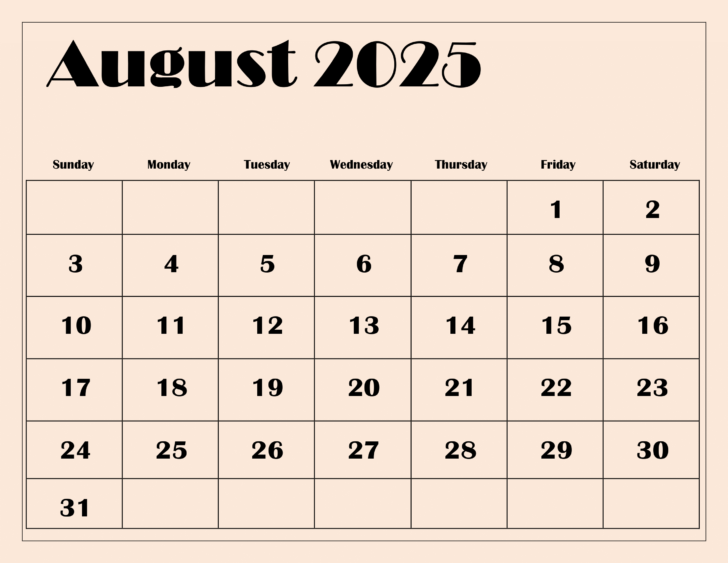 Calendar 2025 For August | Calendar 2025