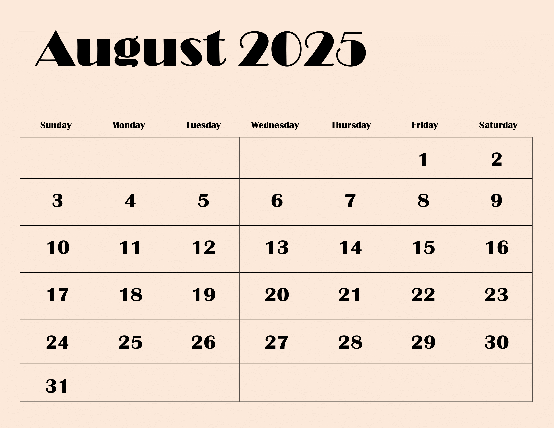 August 2025 Calendar Printable Pdf Template With Holidays | Calendar of August 2025