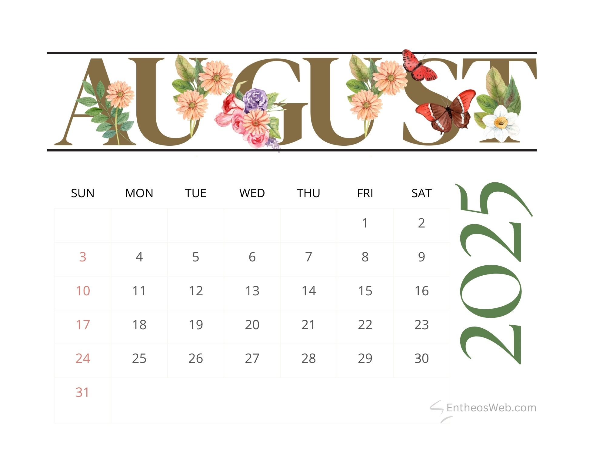 August 2025 Calendar Printables | Entheosweb | Calendar 2025