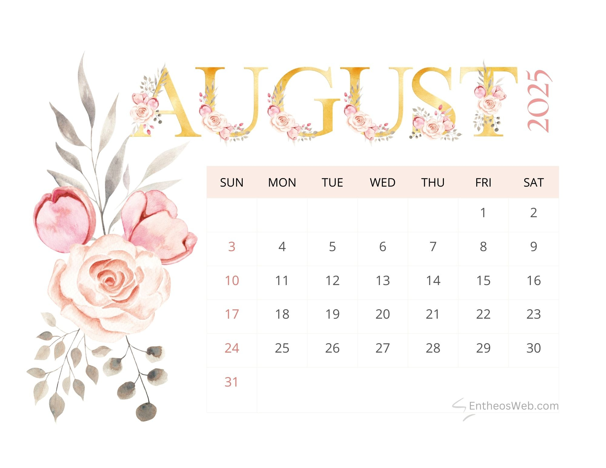 August 2025 Calendar Printables | Entheosweb | Calendar 2025