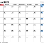August 2025 Calendar | Templates For Pdf, Excel And Word |  Calendar 2025