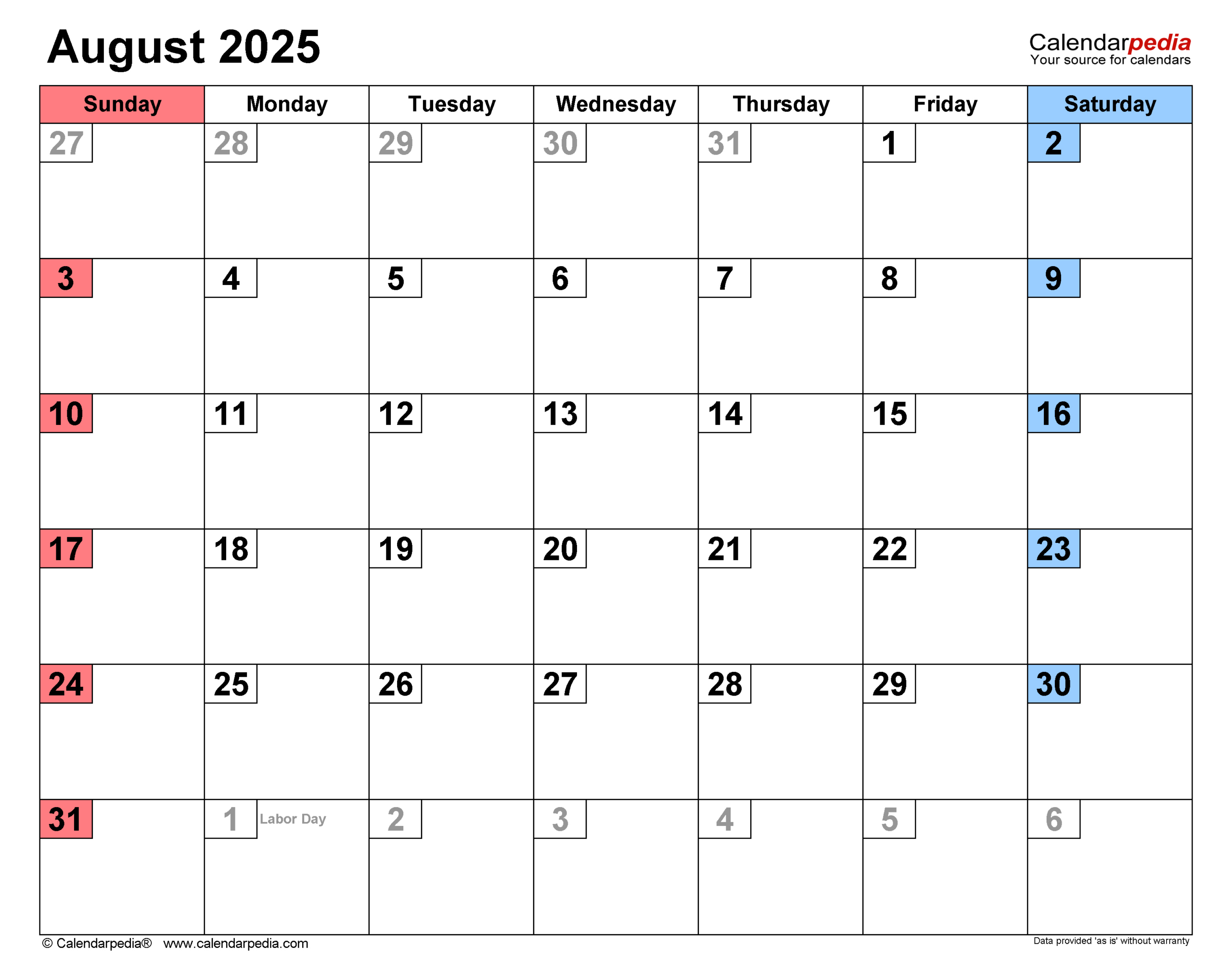 August 2025 Calendar | Templates For Pdf, Excel And Word | Calendar 2025