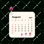 August 2025 Calendar With Cartoon Pink Flowers Vector, Calendar |  Calendar 2025