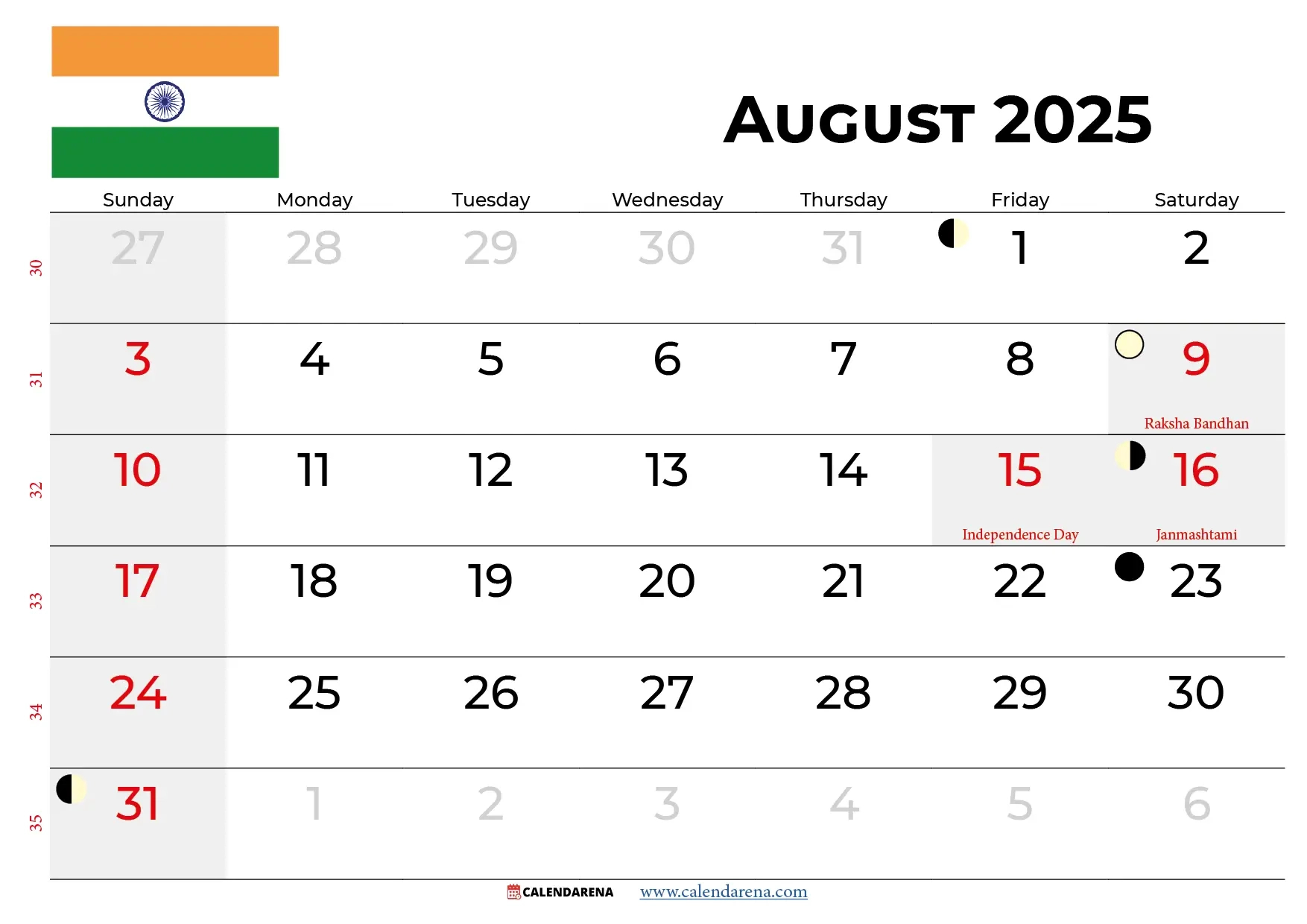 August 2025 Calendar With Holidays India | Holiday Calendar For August 2025