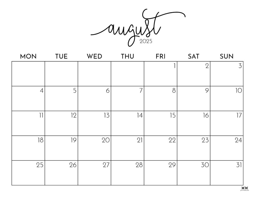 August 2025 Calendars - 107 Free Printables | Printabulls | August 2025 Calendar Printable with Holidays