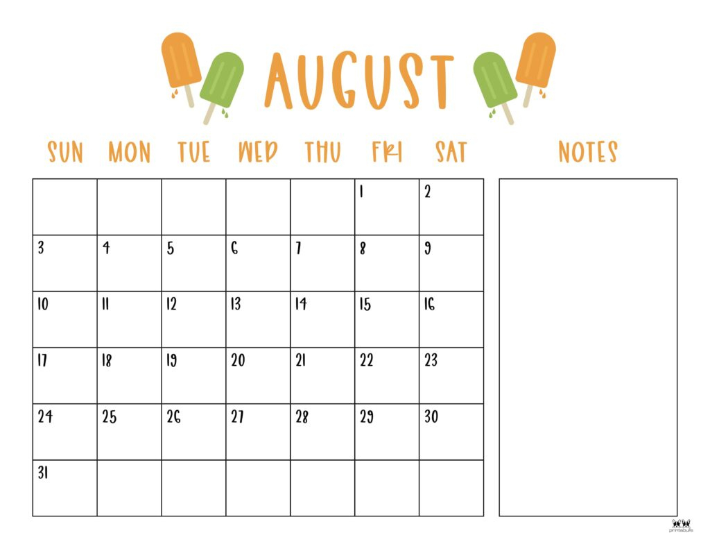 August 2025 Calendars - 107 Free Printables | Printabulls | August Theme 2025 Calendar Ideas