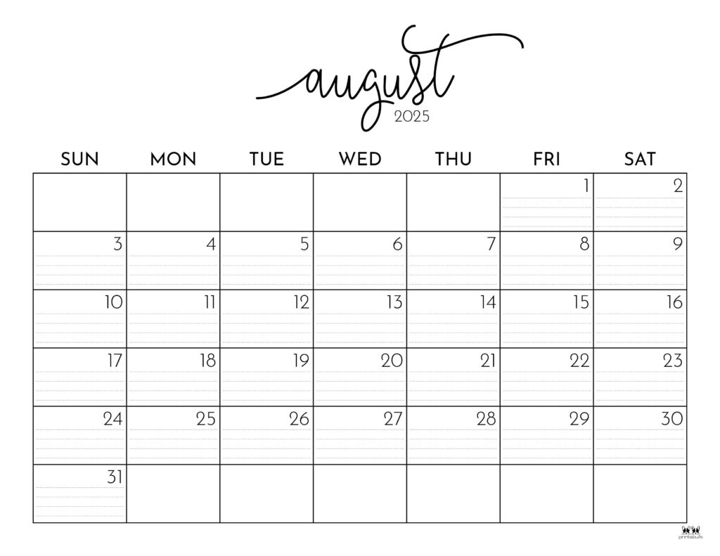 August 2025 Calendars - 107 Free Printables | Printabulls | Show Me August 2025 Calendar