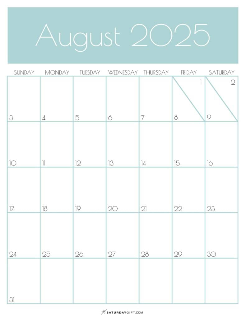 August 2025 Calendars - 23 Cute Free Printable Pdfs | Saturdaygift | Calendar 2025