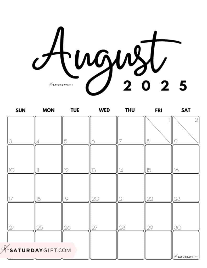 August 2025 Calendars - 23 Cute Free Printable Pdfs | Saturdaygift | Calendar 2025