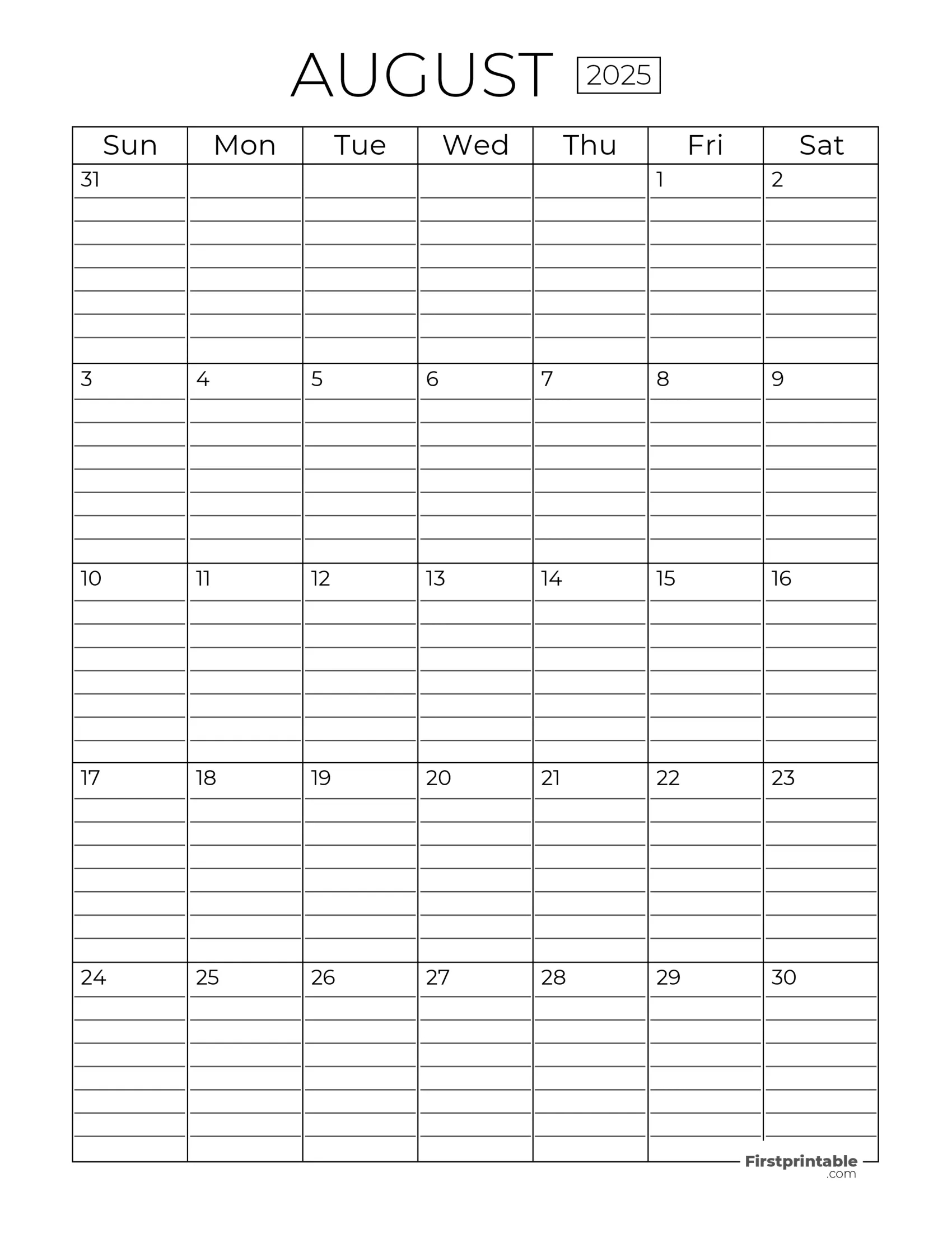 August 2025 Calendars - Free Printable &amp;amp; Fillable | August 2025 Calendar Printable With Lines
