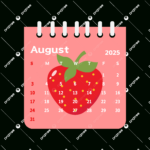 August 2025 Childrens Calendar With Cartoon Strawberries Vector | August 2025 Calendar Clip Art