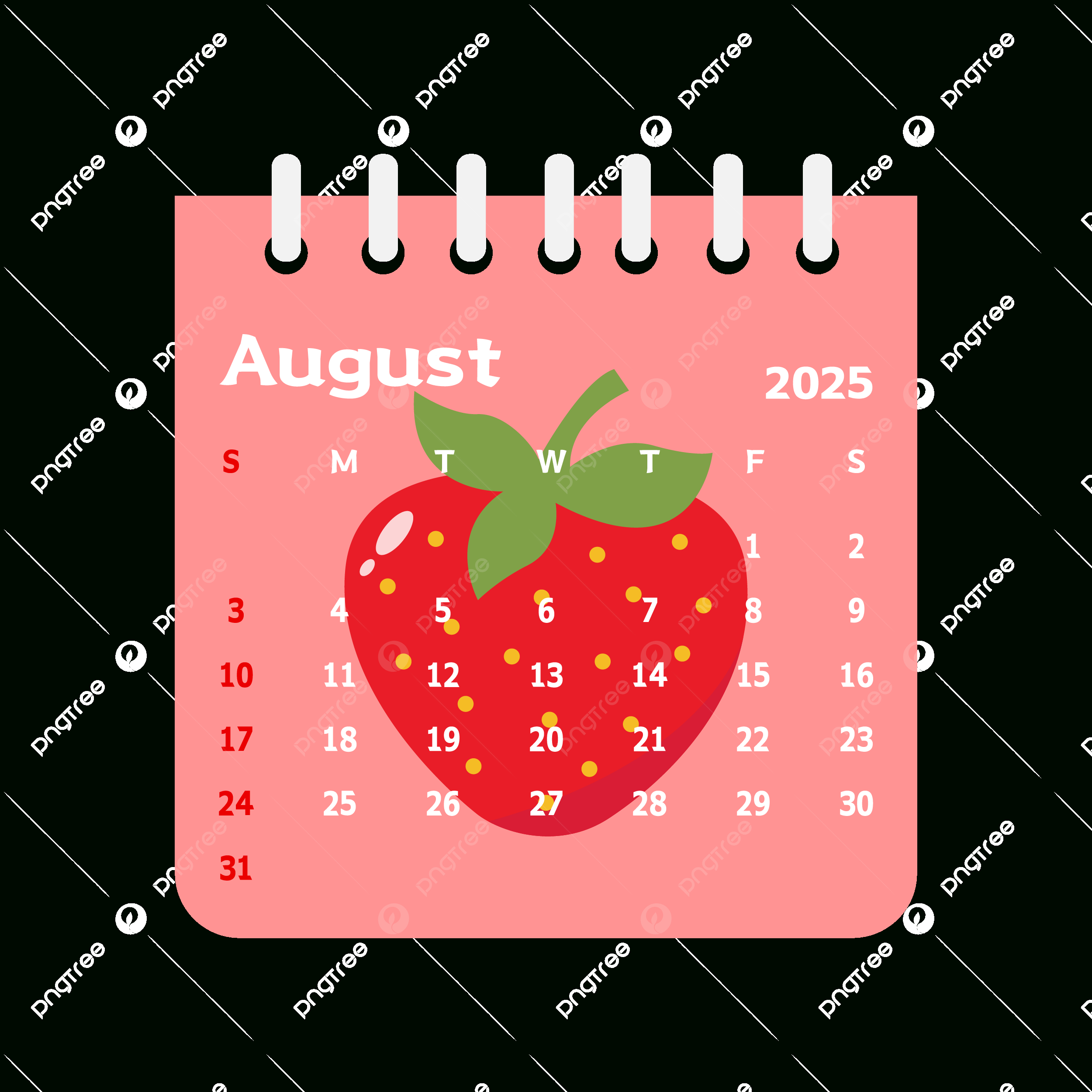August 2025 Childrens Calendar With Cartoon Strawberries Vector | August 2025 Calendar Clip Art