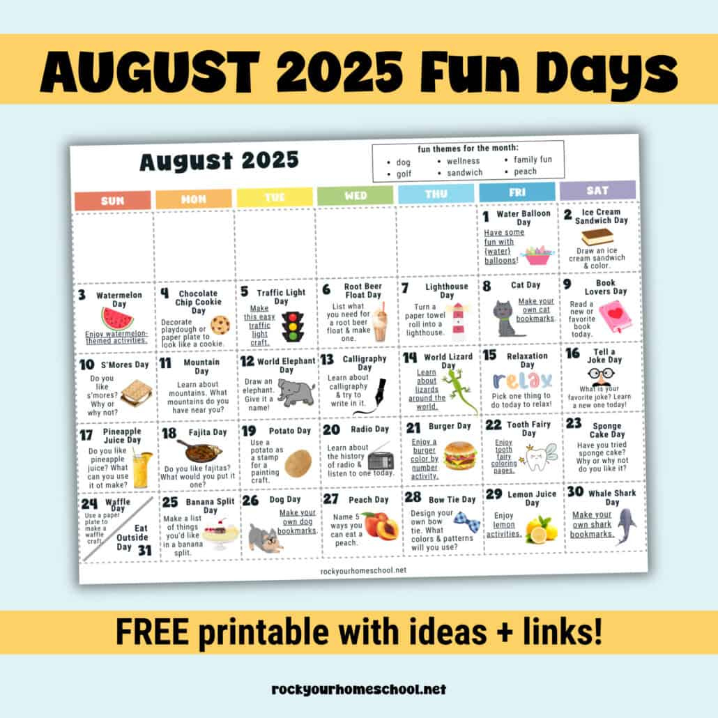 August 2025 Fun Days Calendar (Color) - Rock Your Homeschool | August National Day Calendar 2025