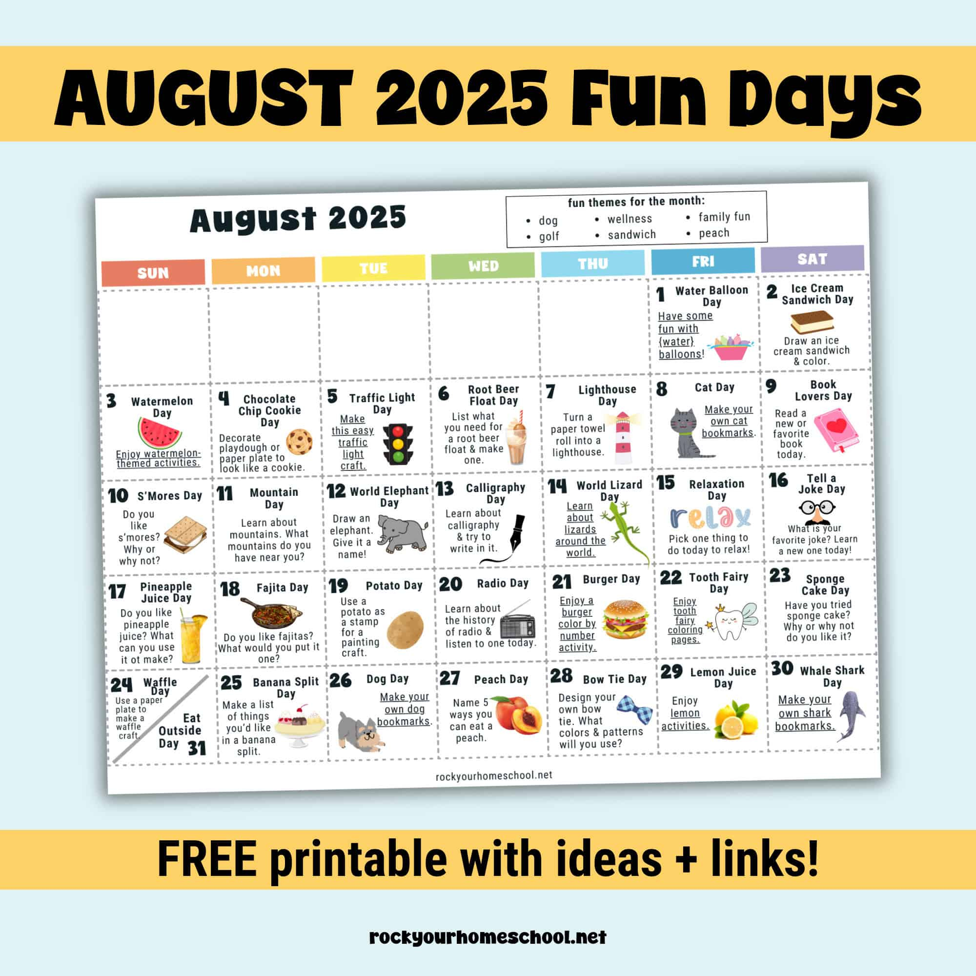 August 2025 Fun Days Calendar (Color) - Rock Your Homeschool | Calendar 2025
