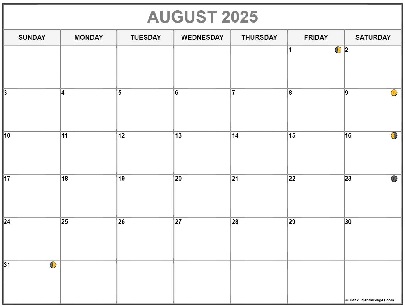 August 2025 Lunar Calendar | Moon Phase Calendar | Moon Calendar For August 2025