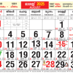 August 2025 Malayalam Calendar All Festivals, Holiday, Tithi | 2025 August Malayalam Calendar