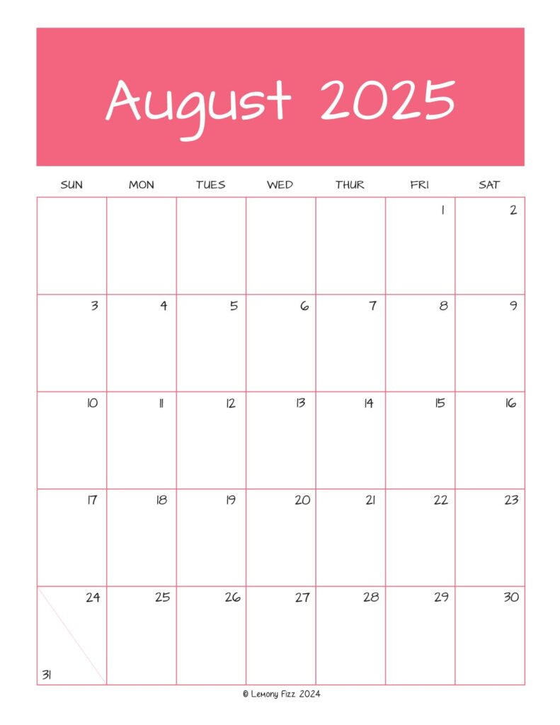 August 2025 Monthly Calendar To Print | August 2025 Vertical Calendar