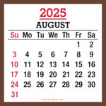 August 2025 Monthly Calendar With Holidays, Printable Free, Brown | August 26 2025 Calendar