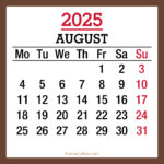 August 2025 Monthly Calendar With Holidays, Printable Free, Brown | August 29 2025 Calendar