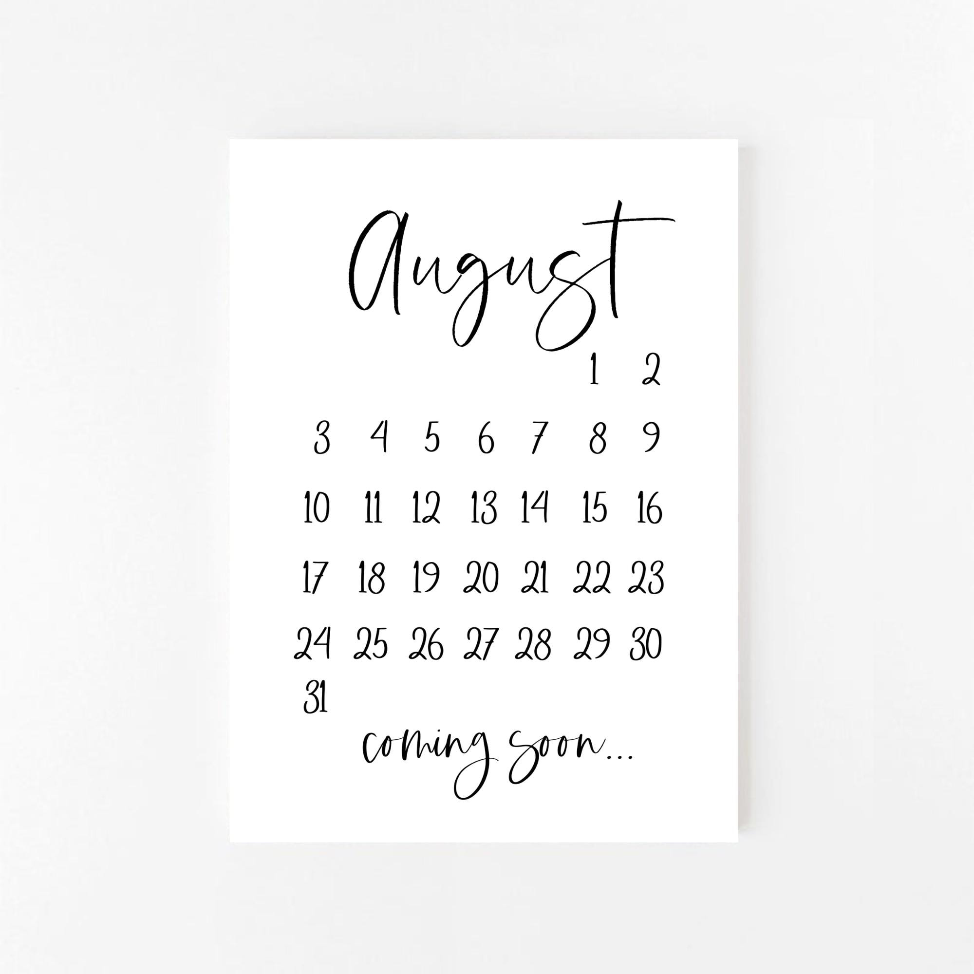 August 2025 Schwangerschaftsankündigung Printable | August | August 2025 Calendar Save the Date