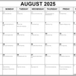 August 2025 With Holidays Calendar |  Calendar 2025