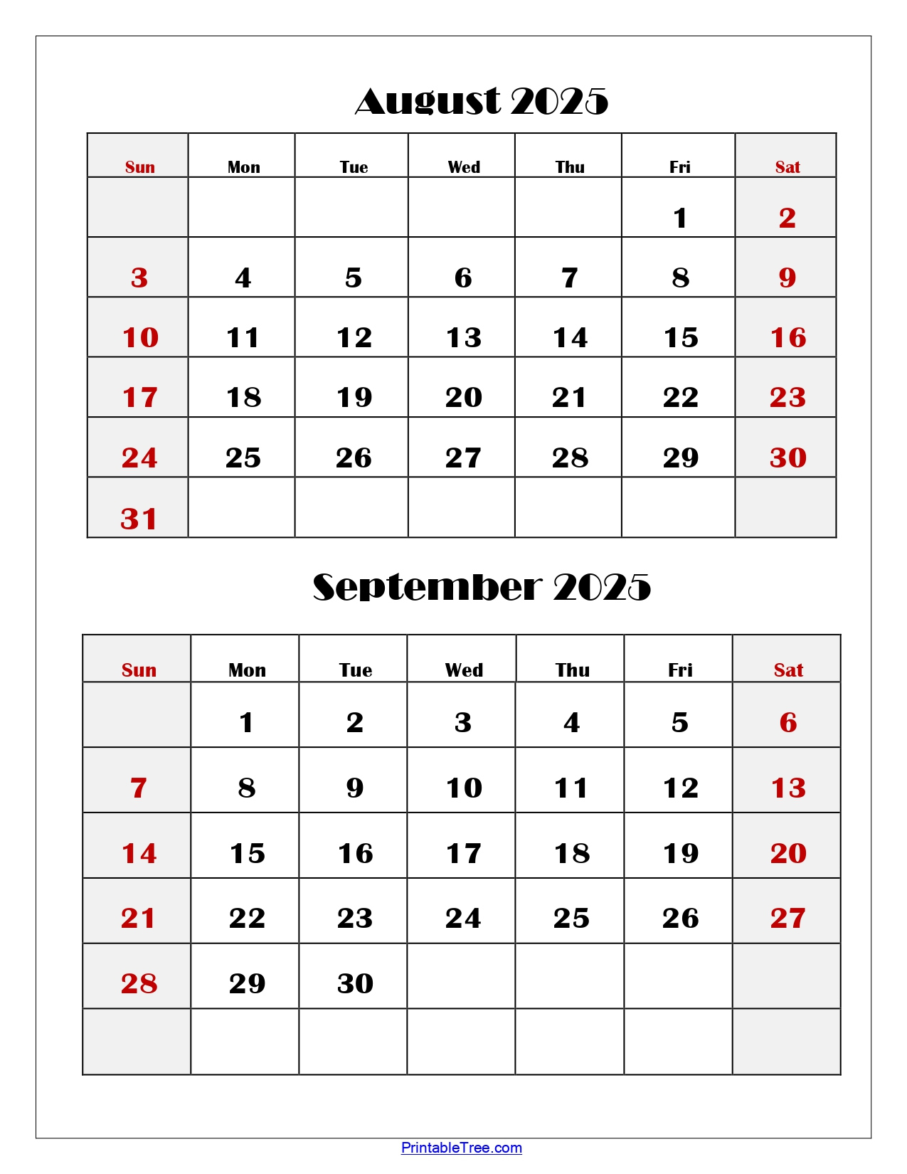 August And September 2025 Calendar Printable Pdf | Two Months Calendar | Calendar 2025