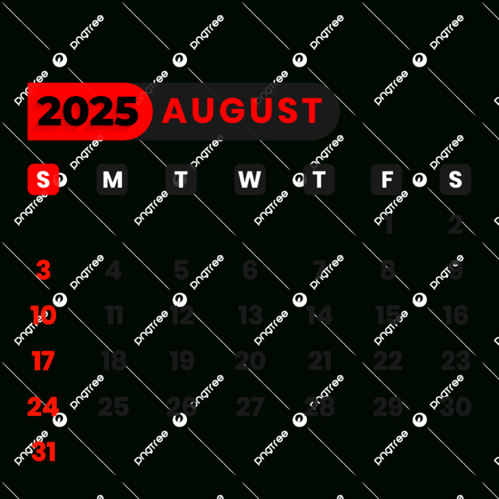 August 2025 Calendar Transparent Background | Calendar 2025