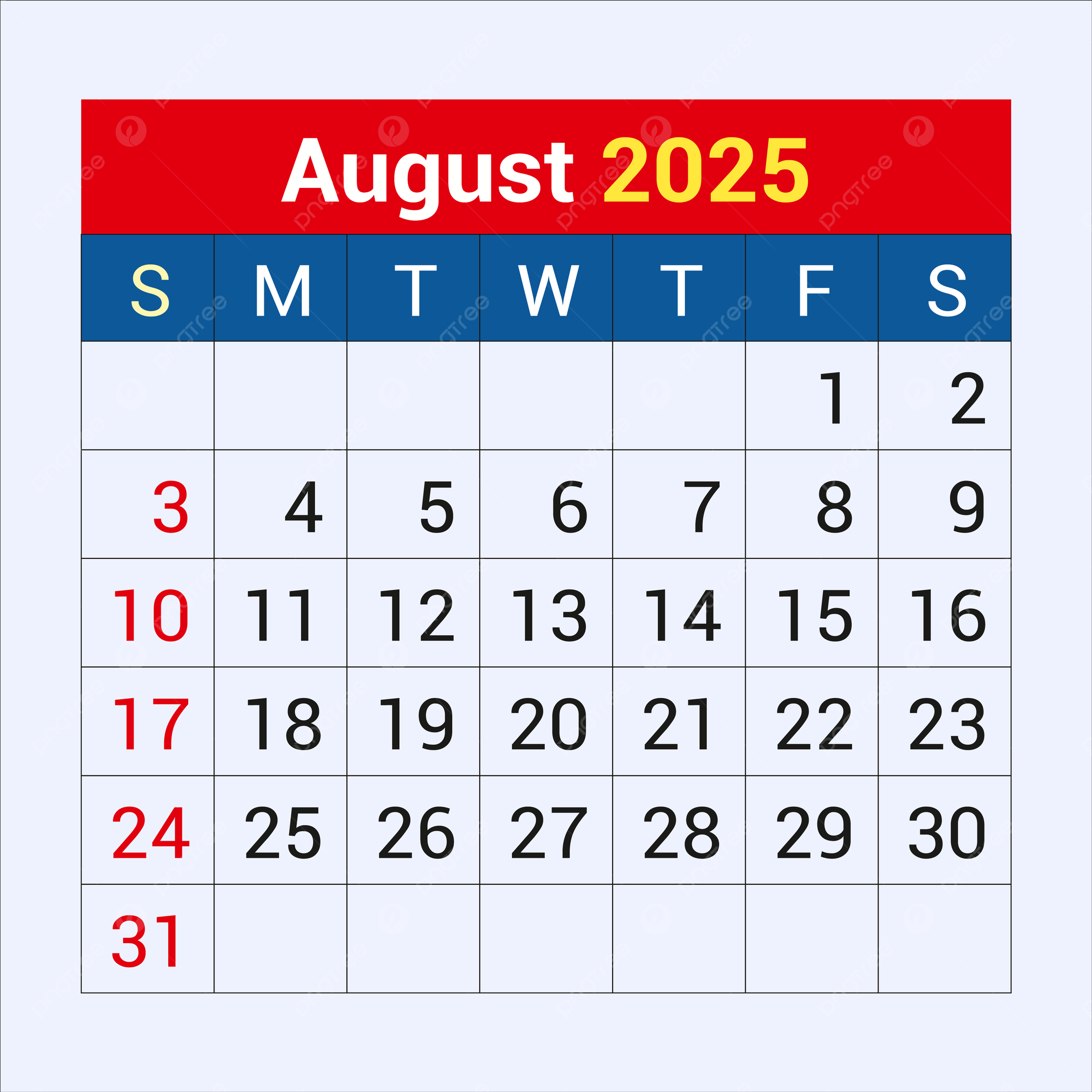August Calendar 2025 Vector Template Download On Pngtree | August 22 Calendar 2025