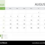 August Design Planner Desk Calendar 2025 Vector Image | Flip Calendar Starting From August 2025