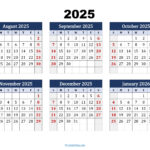 August To January 2026 Calendar Printable Pdf | Six Months Calendar |  Calendar 2025
