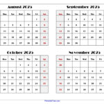 August To November 2025 Calendar Printable Pdf | Four Months Calendar |  Calendar 2025