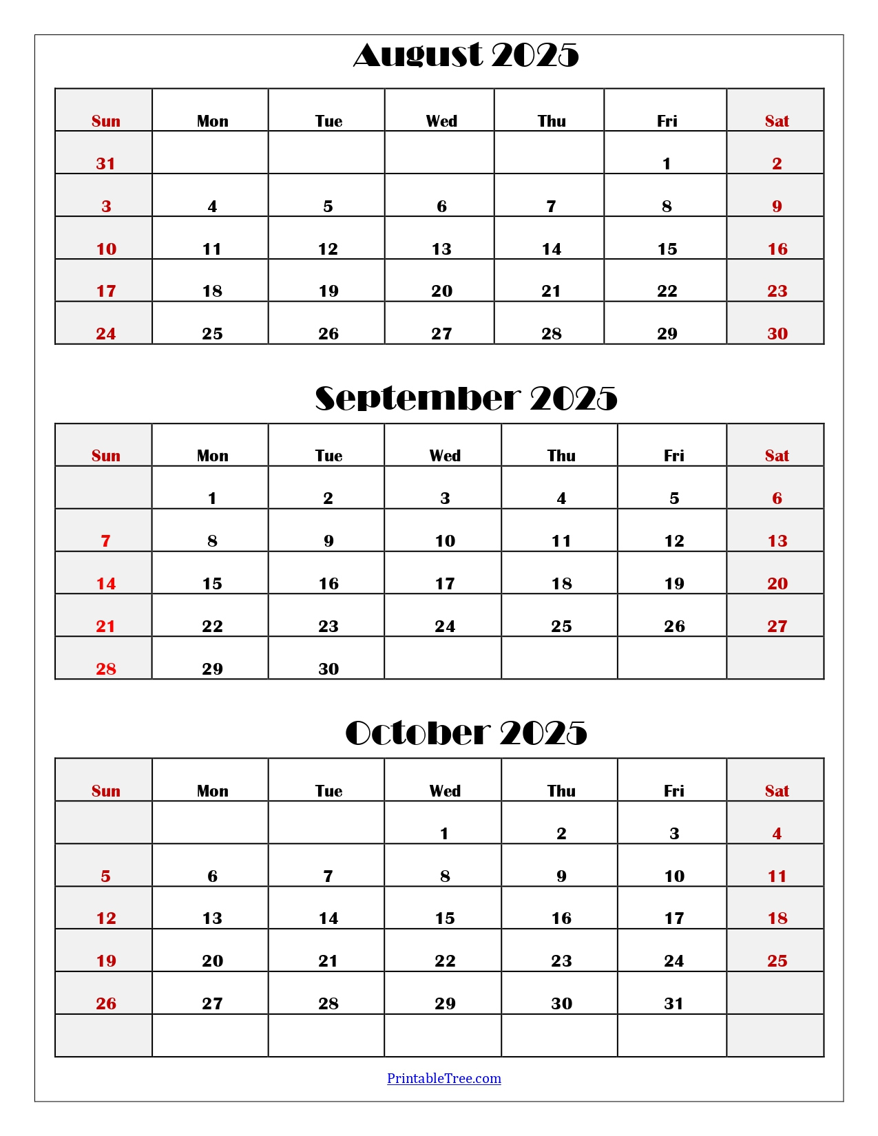 August To October 2025 Calendar Printable Pdf | Three Months Calendar | August September and October 2025 Calendar