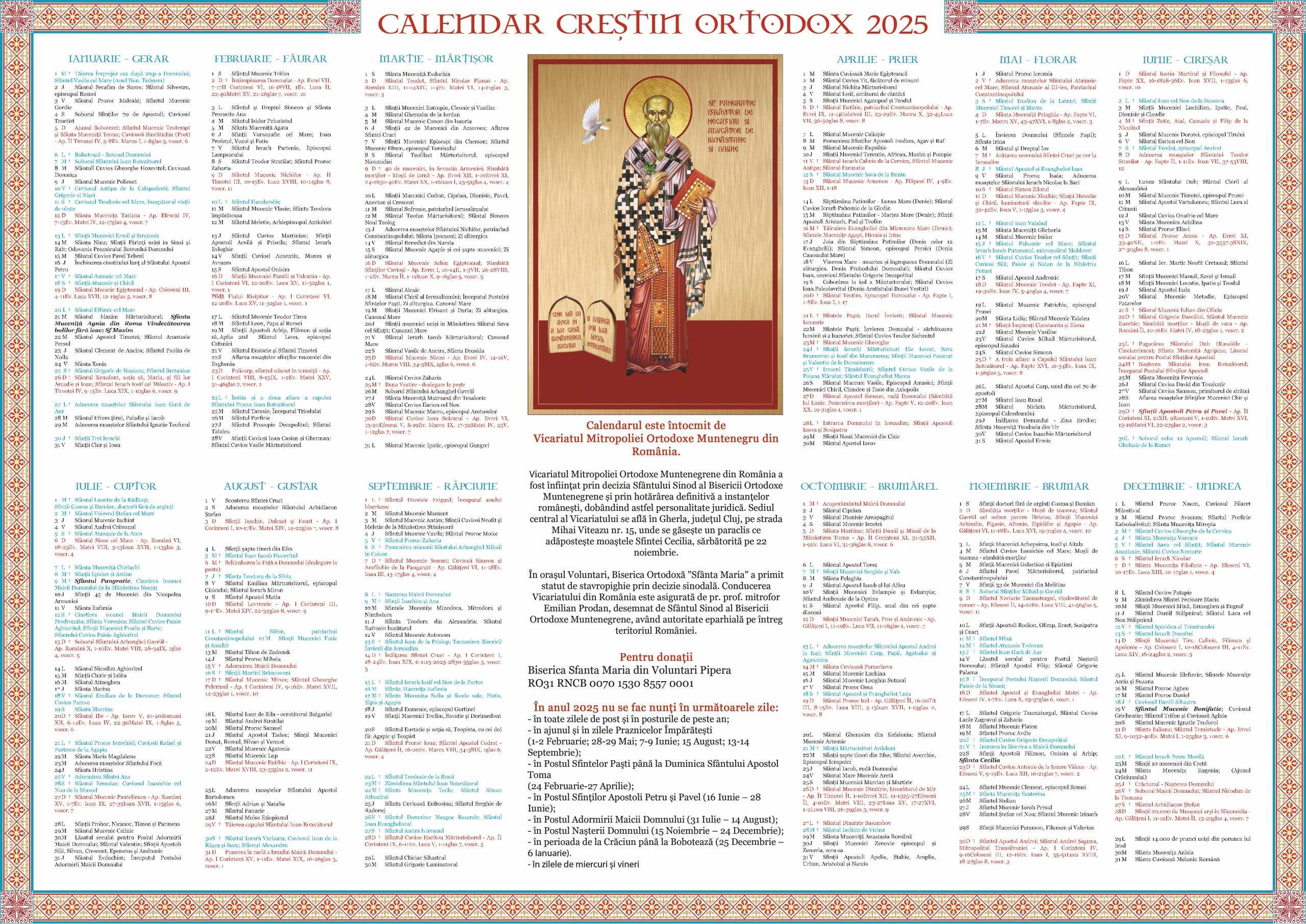 Calendar 2025 - Istoria Bisericii Ortodoxe Muntenegrene | Calendar 2025