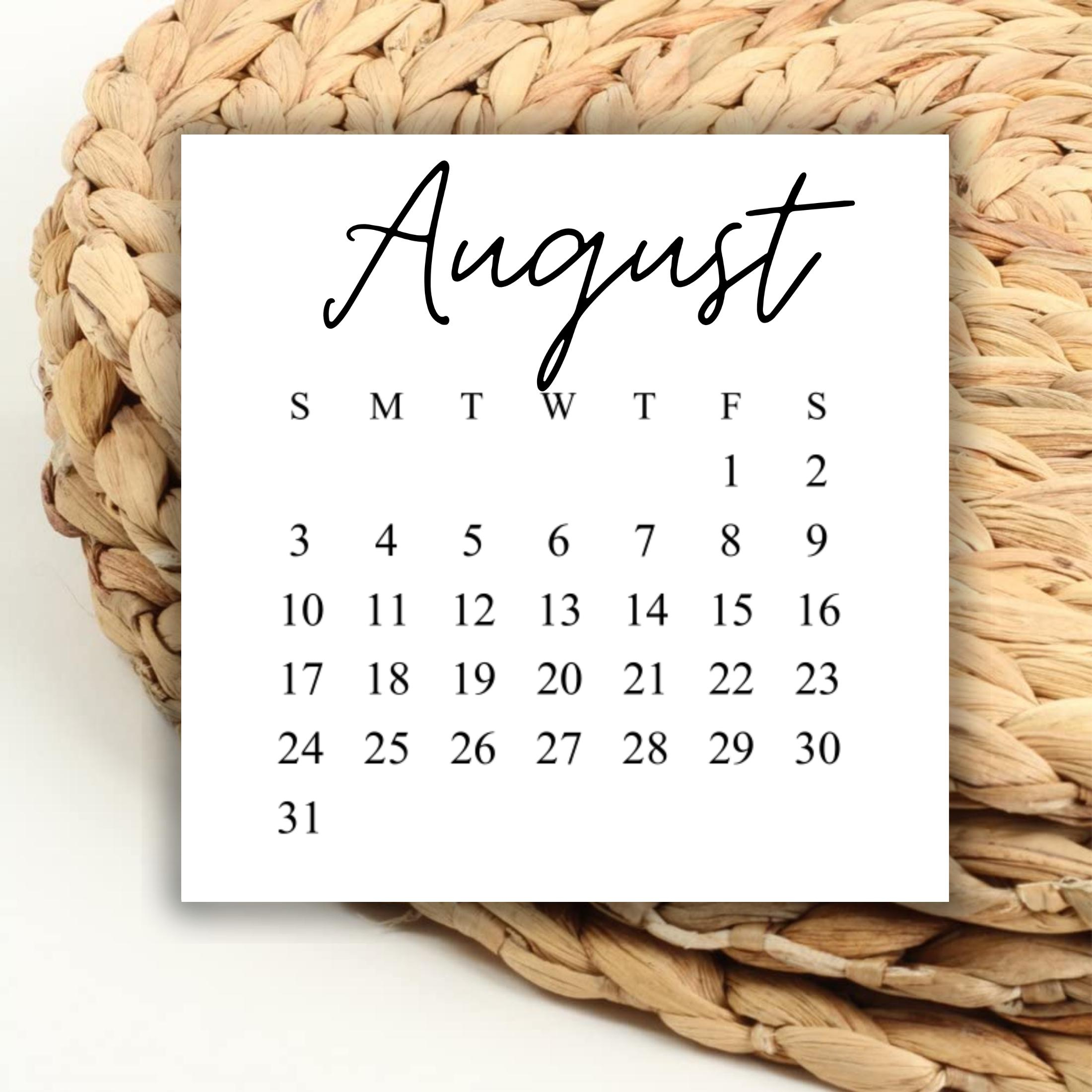 Digital 2025 August Square Calendar Printable Digital Download For | August 2025 Calendar Save The Date