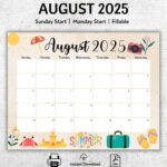 Editable August 2025 Calendar, Printable Vacation Planner |  Calendar 2025