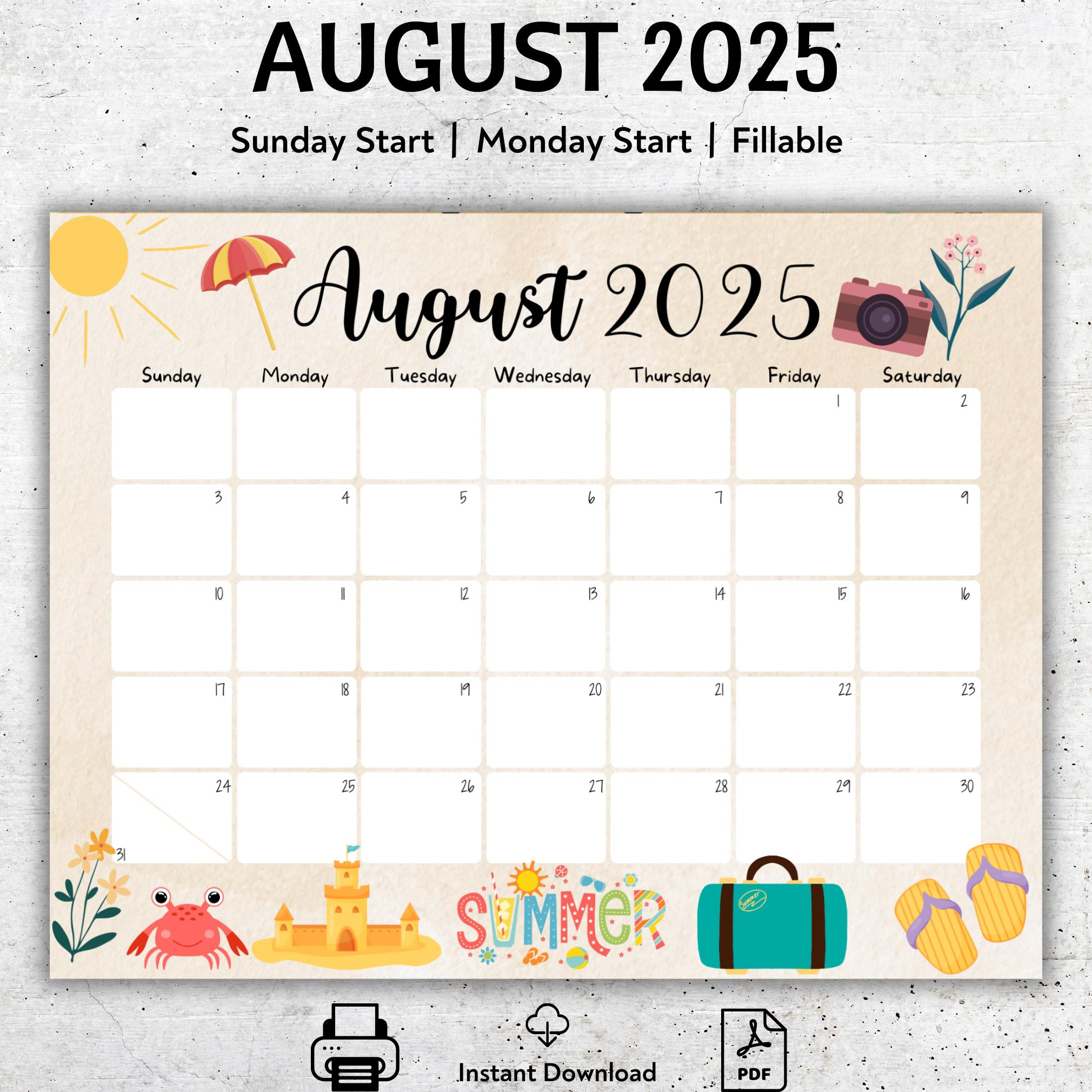 Editable August 2025 Calendar, Printable Vacation Planner | Calendar 2025