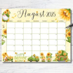 Editable August 2025 Calendar, Sunflower Gnome Garden Planner | Editable August 2025 Calendar