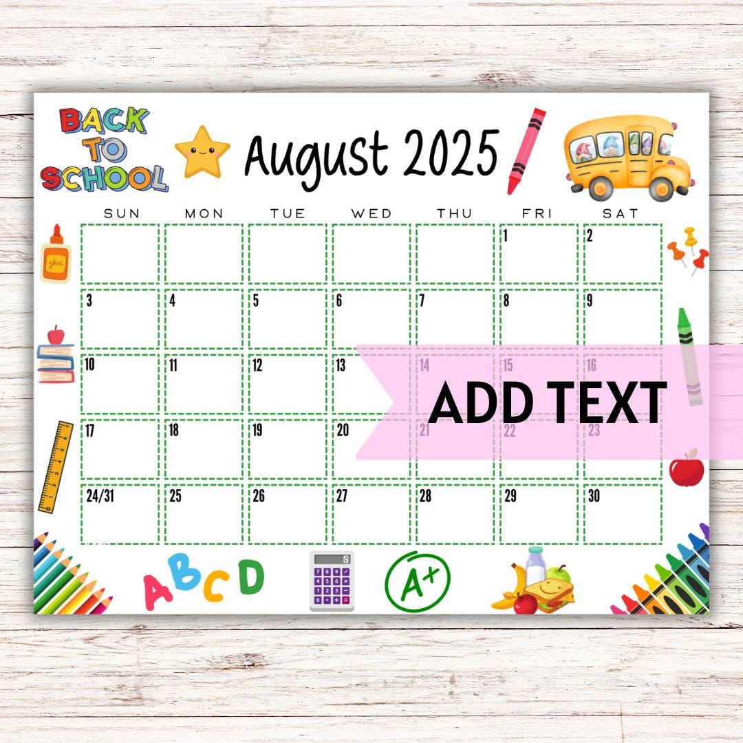 Editable Printable August Calendar 2025 | Colorful Back To School Calendar | Classroom Calendar | August 2025 Calendar | Fillable Calendar - Etsy | Calendar 2025