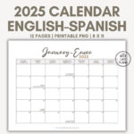 English Spanish Calendar For 2025 Printable Pdf With Holidays |  Calendar 2025