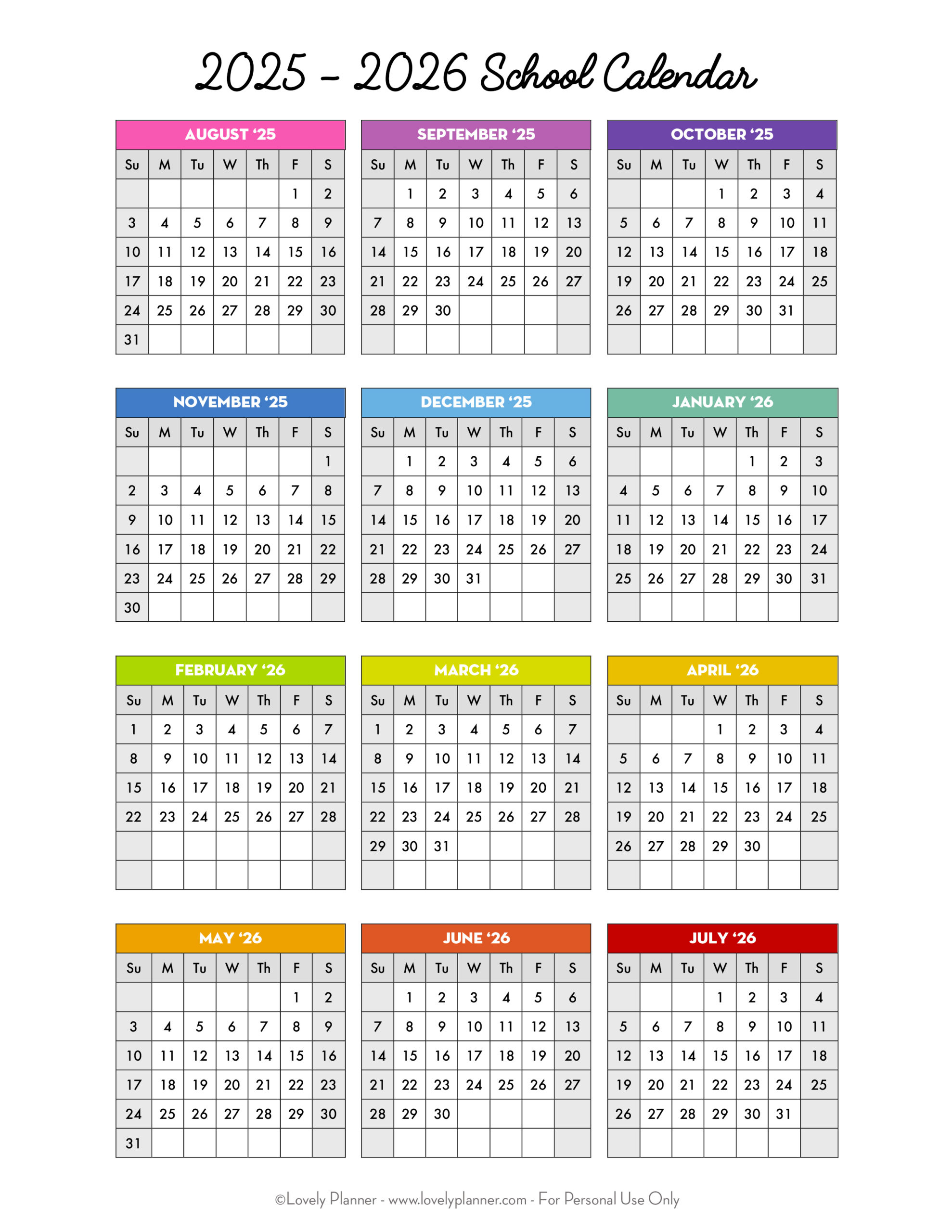 Free Printable 2025-2026 School Calendar - One Page Academic | Calendar 2025