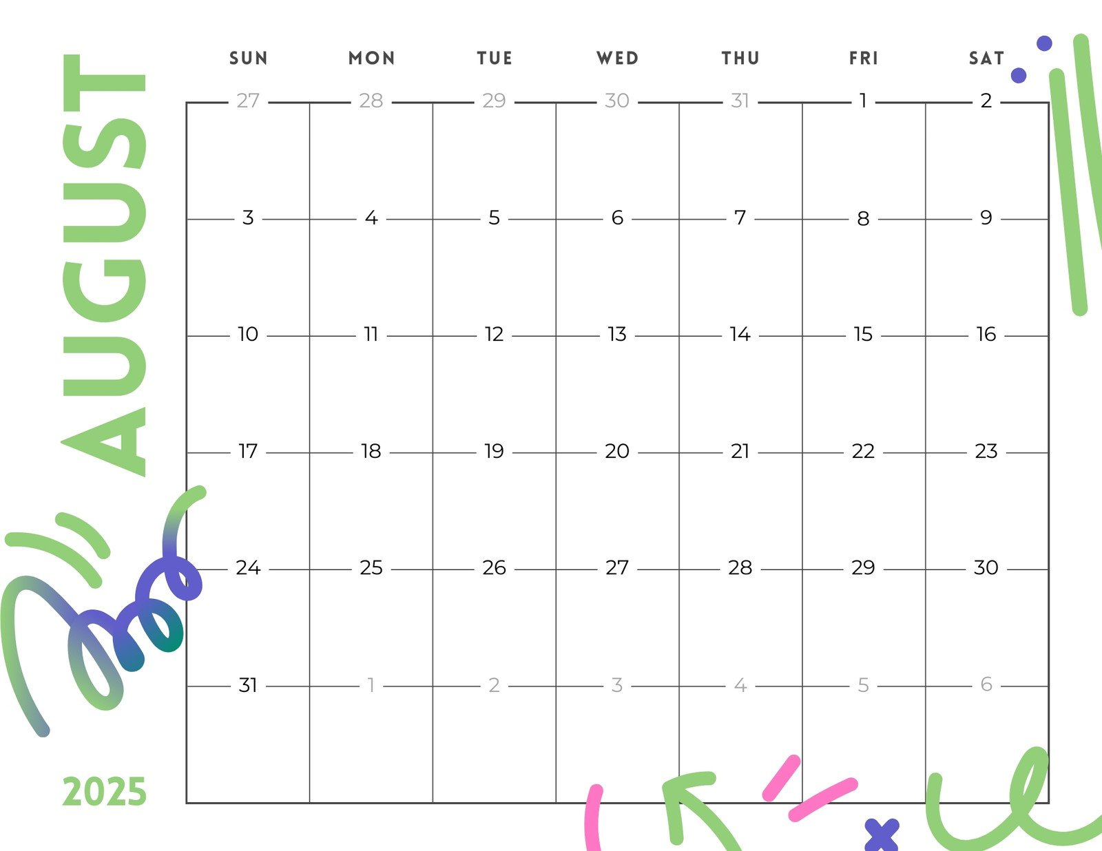 Free Printable August 2025 Calendar Templates | Canva | August 2025 Calendar Typecalendar