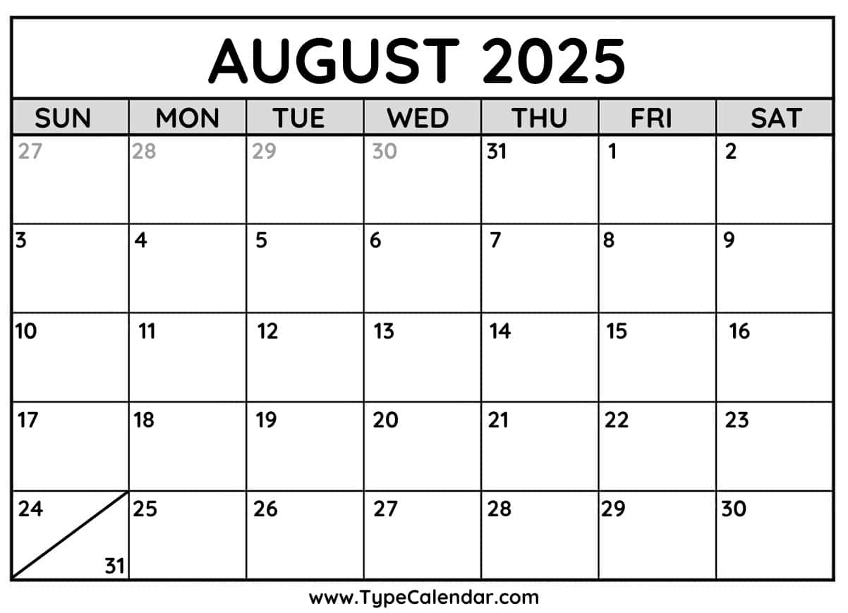 Free Printable Calendar 2025 | Linktree | August 2025 Calendar Typecalendar