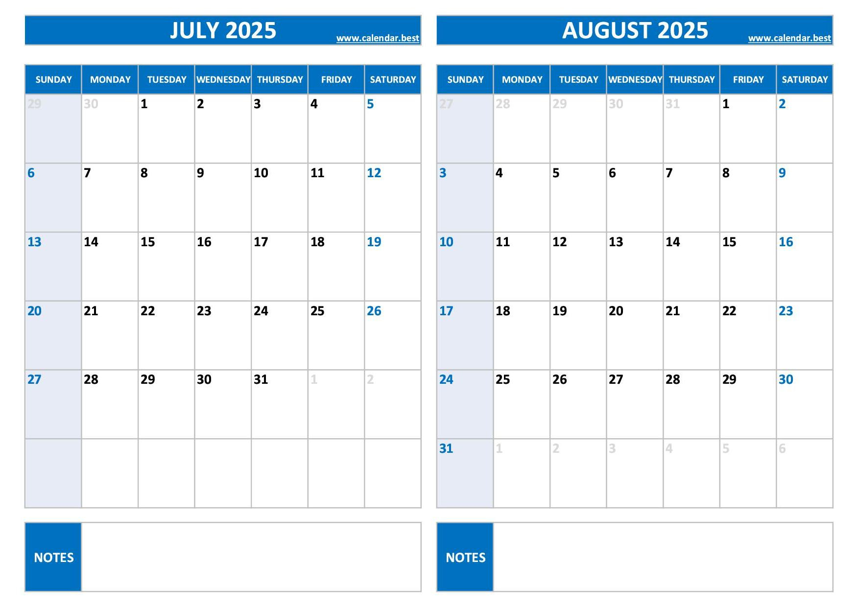 Free Printable Calendars 2025 &amp;amp; 2026 🗓 | Plan Ahead &amp;amp; Stay | Free Printable Calendar August 2025 To July 2026