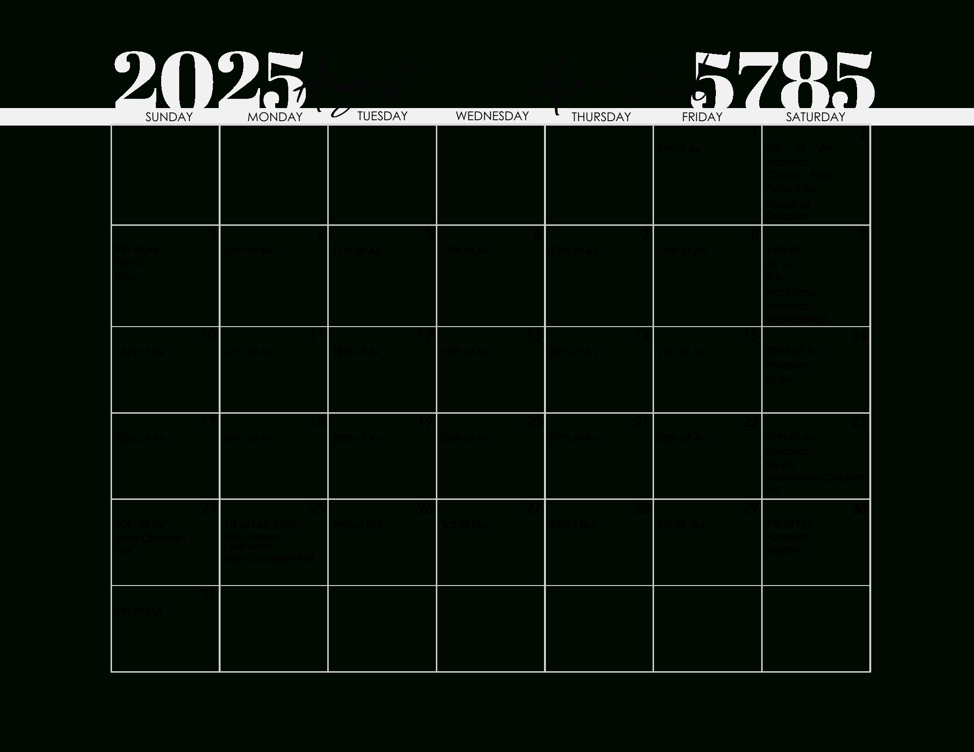 Free Printable Jewish Calendar 2024 And 2025 | August In Hebrew Calendar 2025