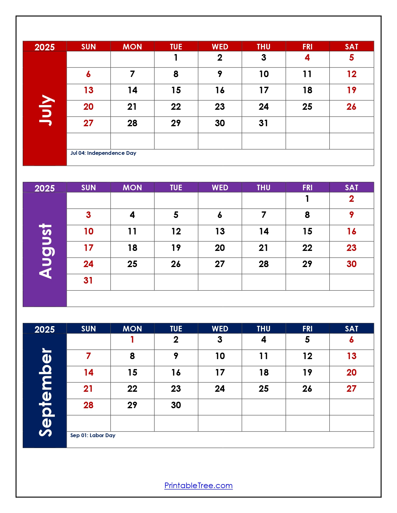 July To September 2025 Calendar Printable Pdf | Three Months Calendar | Calendar 2025