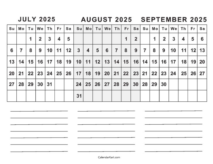 July August September Printable Calendar 2025 | Calendar 2025