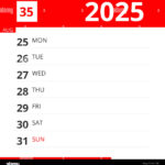 Kalender Planer Für Woche 35 Im Jahr 2025, Endet Am 31. August |  Calendar 2025